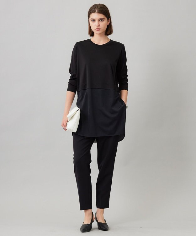 ICB L 【洗える】シアージャージーコンビ カットソー ブラック系