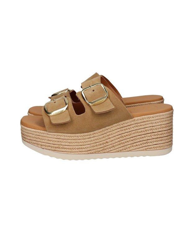 INTER-CHAUSSURES 【Oh my Sandals】ダブルバックル厚底ウエッジサンダル ベージュスウェード