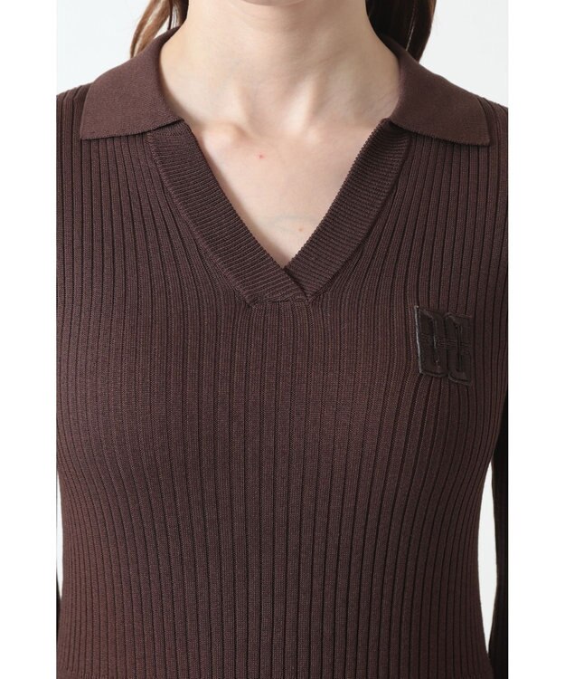DAKS リブニット Vネックワンピース ブラウン