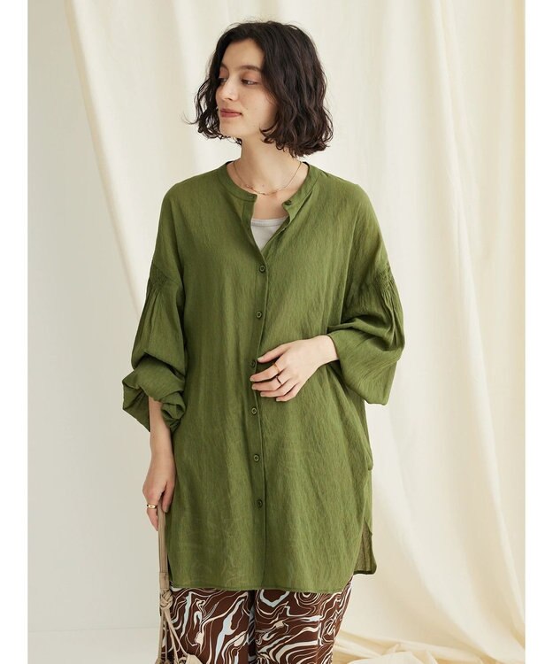 CRAFT STANDARD BOUTIQUE ウ゛ィンテージボイルソデシャーリングチュニック Khaki