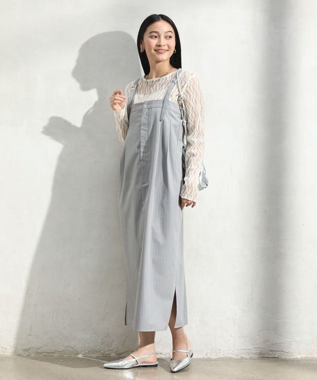 Green Parks ピンストライプベアトップジャンスカ Gray