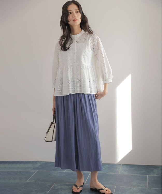 組曲 ギャザーライトデシン パンツ ダルブルー系