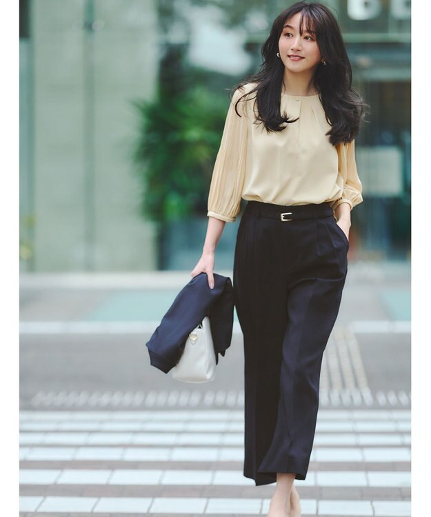 ANY SIS 【洗える】ドライオックスタック ワイドパンツ ネイビー