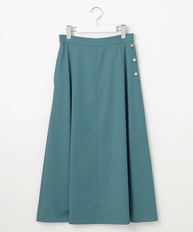 自由区 【洗える】TWラチネストレッチフレア スカート ボトルグリーン