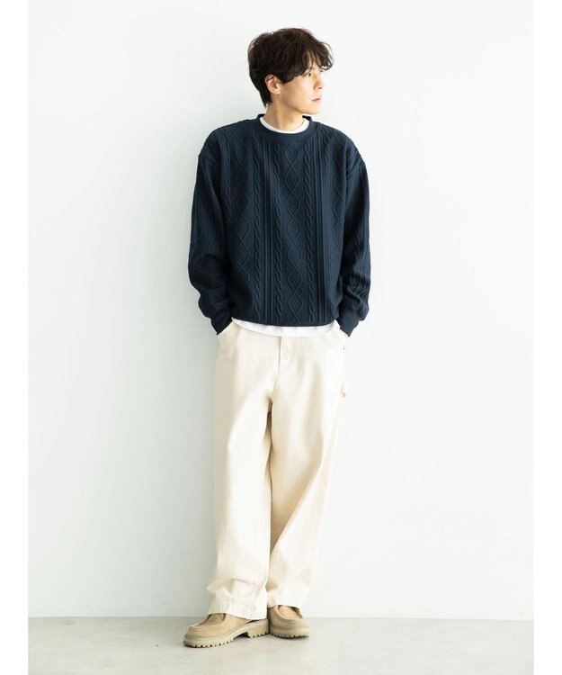 CRAFT STANDARD BOUTIQUE ケーブル柄カットプルオーバー1 Navy
