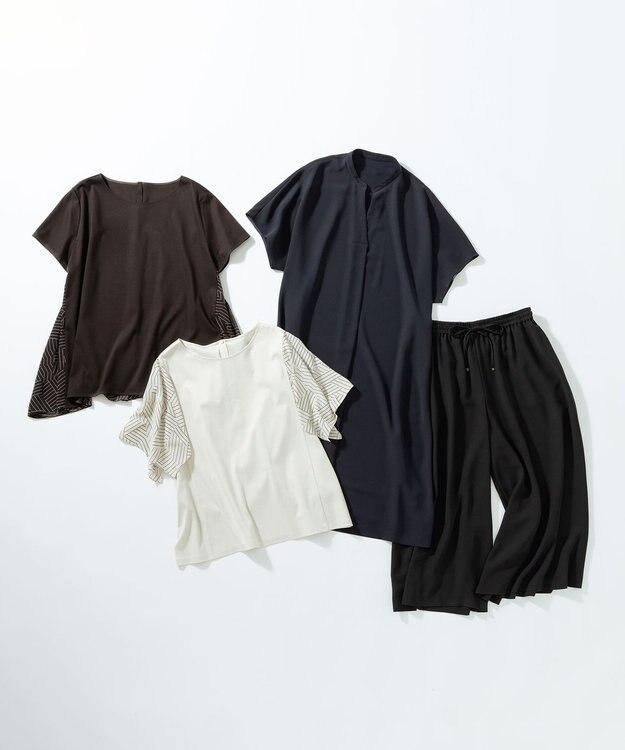 23区 L 【Lサイズ限定/吸水速乾/UVカット/接触冷感/】ストレッチジョーゼット ガウチョパンツ ブラック系