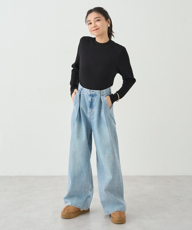 earth music&ecology やわらかタッチハイネックリブニットプルオーバー Black