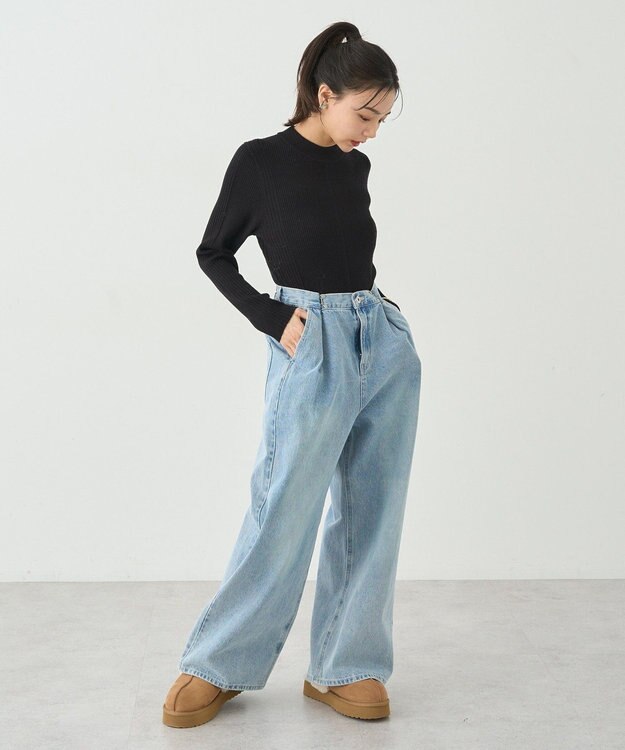 earth music&ecology やわらかタッチハイネックリブニットプルオーバー Black