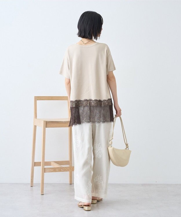 AMERICAN HOLIC 裾レース半袖プルオーバー Gray Beige