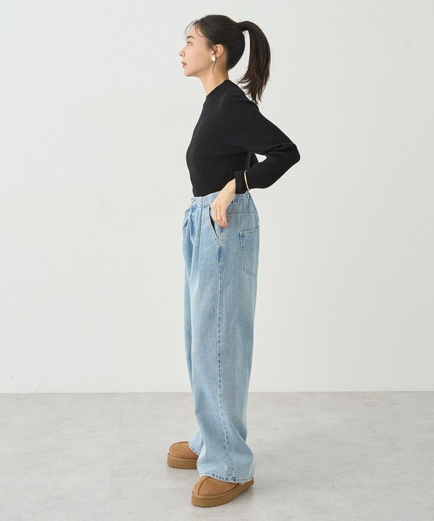 earth music&ecology やわらかタッチハイネックリブニットプルオーバー Black