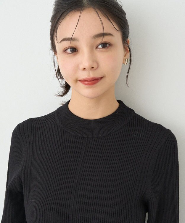 earth music&ecology やわらかタッチハイネックリブニットプルオーバー Black