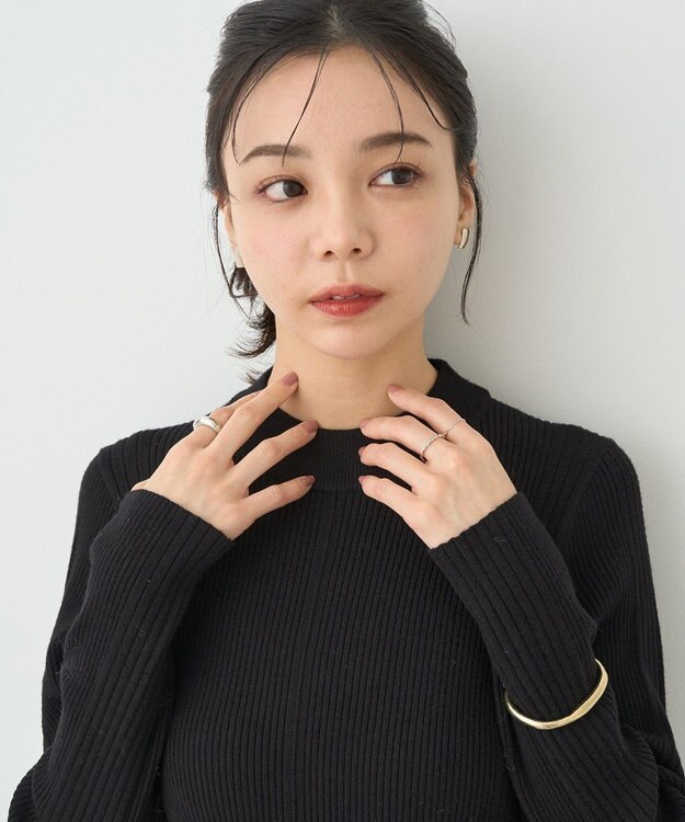 earth music&ecology やわらかタッチハイネックリブニットプルオーバー Black