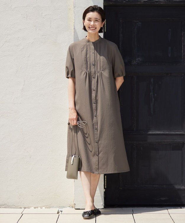 J.PRESS LADIES S 【洗える・イージーケア】ソフトタイプライター バンドカラー ワンピース カーキ系