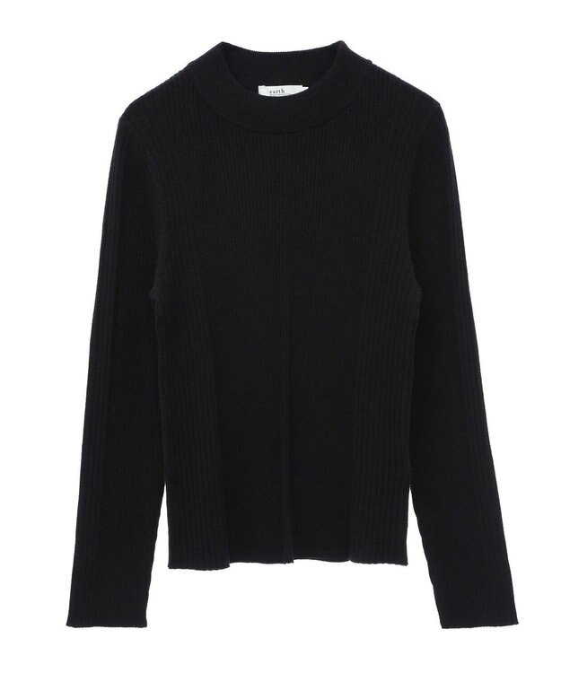 earth music&ecology やわらかタッチハイネックリブニットプルオーバー Black