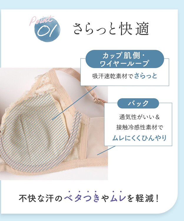 Wing ブラジャー 汗のベタつきや不快感を軽減 背中すっきり 自然なまる胸メイク 【夏のうすかるブラ】 フルカップブラ 春 夏 KB2173 ウイング／ワコール ベージュ