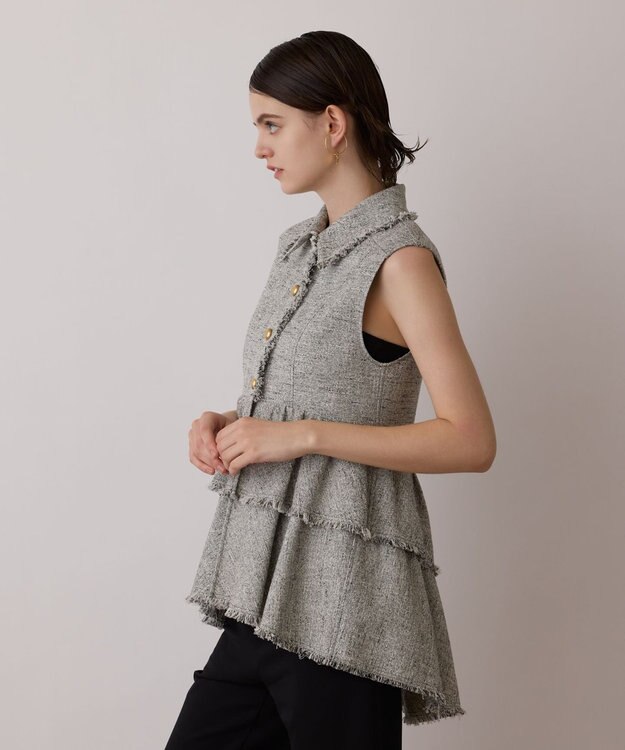 GRACE CONTINENTAL ツイードフリンジジレ グレー