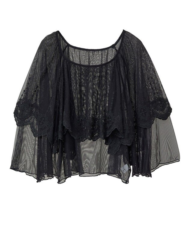 Green Parks ■ＥＳＣＡＲ　チュール刺繍ハンカチーフブラウス Black