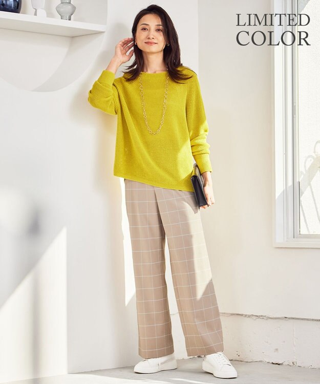 自由区 【WEB限定カラーあり・洗える】リネンミドルゲージボートネック ニット [WEB限定]ピスタチオ