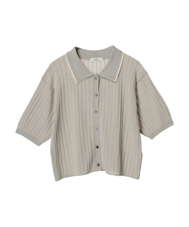 earth music&ecology ラインポロニットカーディガン Light Gray