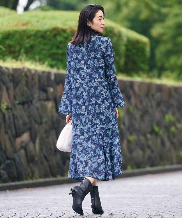 自由区 L 【洗える】バロックプリント ワンピース ネイビー系5