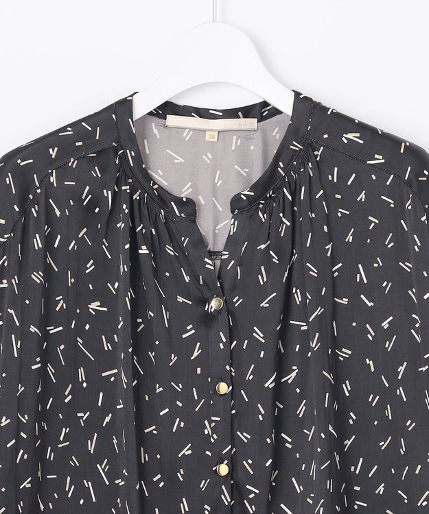 自由区 【洗える・XSサイズあり】ビンテージサテンプリント柄 ブラウス ブラック系5