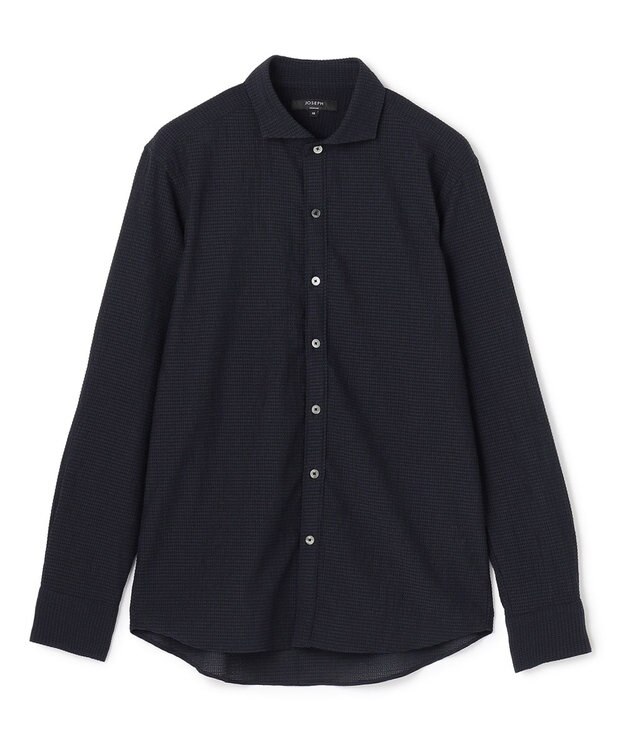 JOSEPH HOMME 【新モデル】トリコサッカーストレッチ 　ホリゾンタルカラーシャツ ネイビー系