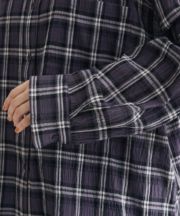 Green Parks スカーフ付チェックシャツ Charcoal Gray