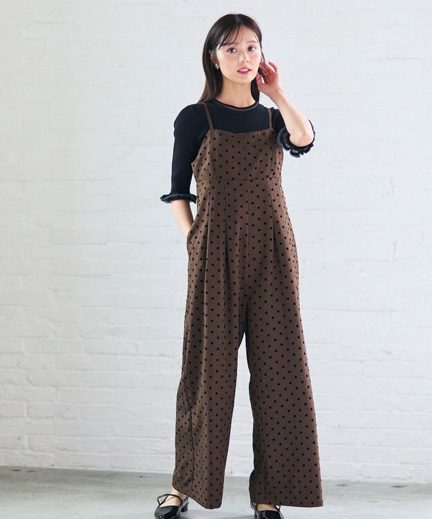 Feroux ドットフロッキー ロンパース ダークブラウン系1