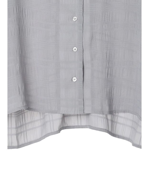 Green Parks シアーチェック開襟ブラウス Grayish Blue