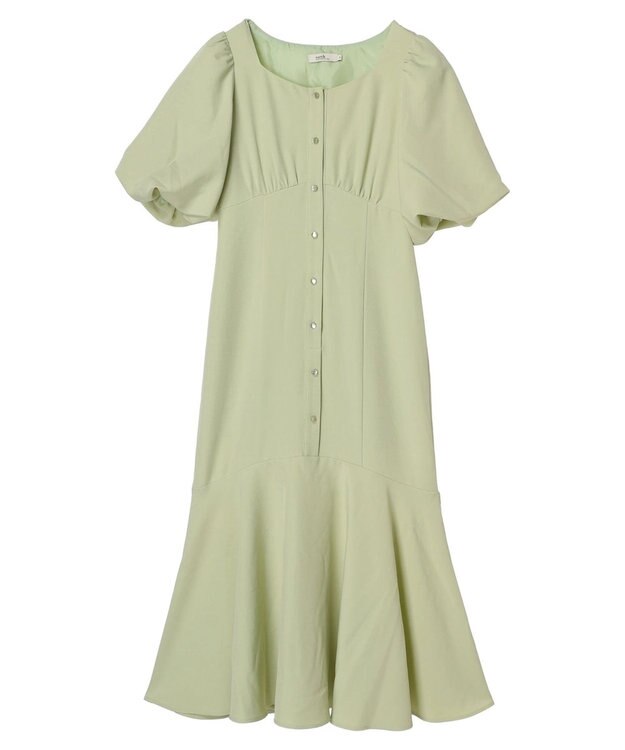 earth music&ecology フロントボタン裾フレアワンピース Light Green