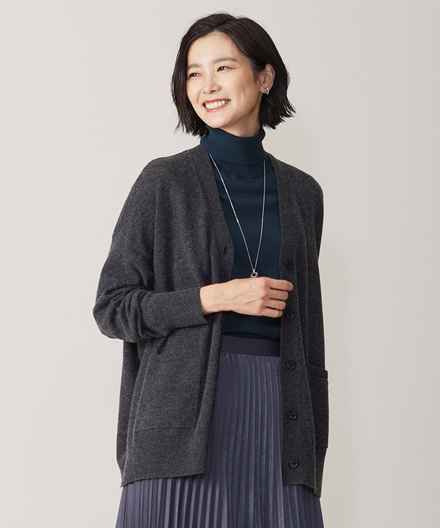 J.PRESS LADIES 【洗える】CASHMERE BLEND Vネック カーディガン グレー系