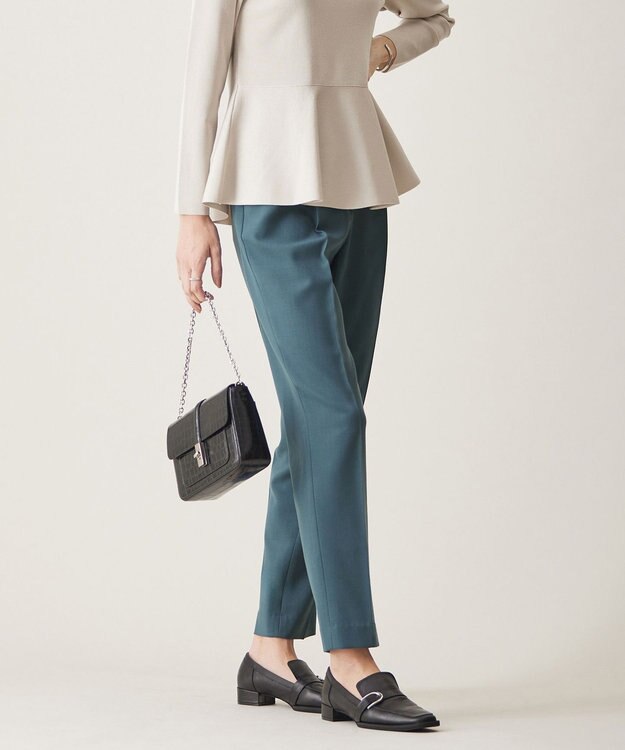 ICB L 【洗える】ウール2WAYストレッチ テーパードパンツ ダルブルー系