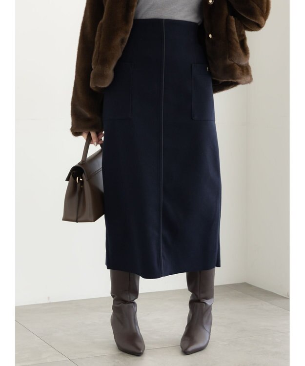 Te chichi メルトンジャージーナロースカート ネイビー