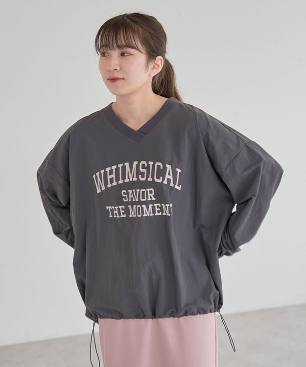 Green Parks ナイロンロゴＶネックプルオーバー Charcoal Gray