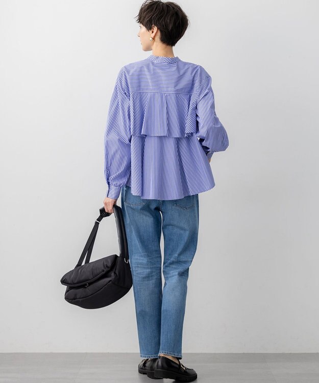 23区 L 【洗える】CANCLINI ティアードフリル ブラウス ブルーストライプ