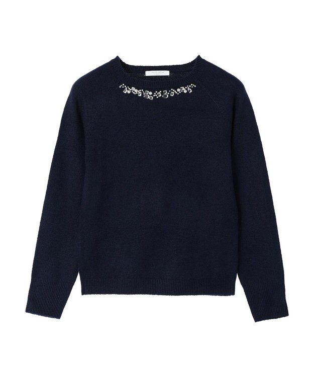 Green Parks ビジュー付きニットプルオーバー Dark Navy