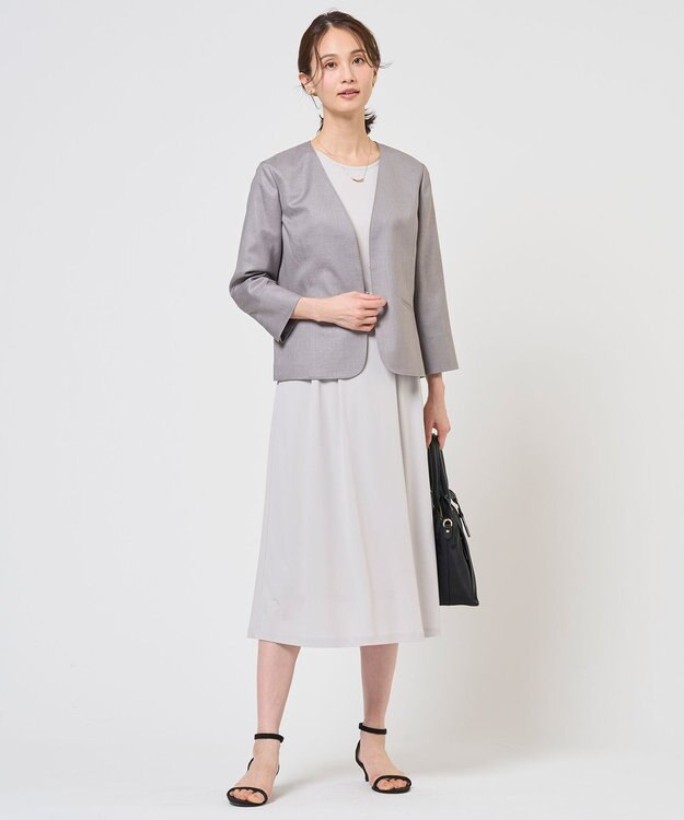 J.PRESS LADIES トリアセスムース フレア ワンピース ライトグレー系
