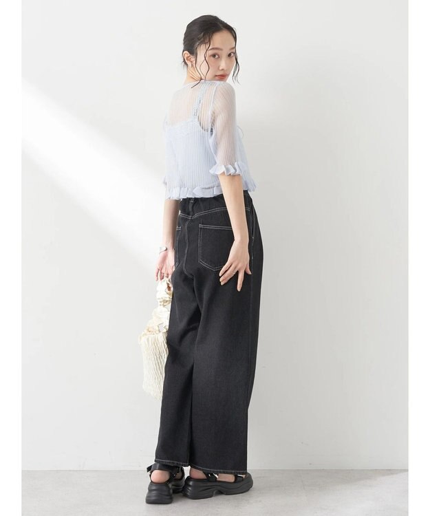 earth music&ecology シアーラメフリルカーディガン Blue