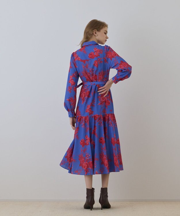 GRACE CONTINENTAL ブーケフラワープリントワンピース ブルー