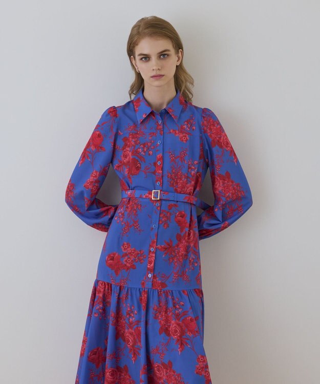 GRACE CONTINENTAL ブーケフラワープリントワンピース ブルー