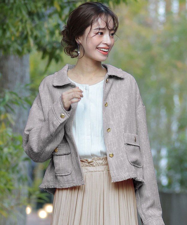 Tiaclasse 【洗える】ツイードジャケット グレージュ