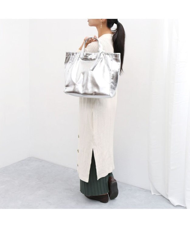 UNBILLION cachecache ソフトメタリックショッパートート シルバー