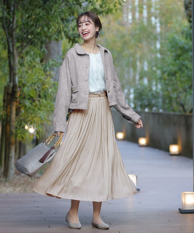 Tiaclasse 【洗える】ツイードジャケット グレージュ