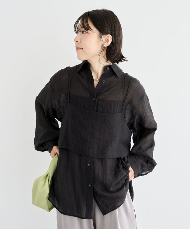 Green Parks ＳＥＴ２点シアーシャツ＋ビスチェ Black