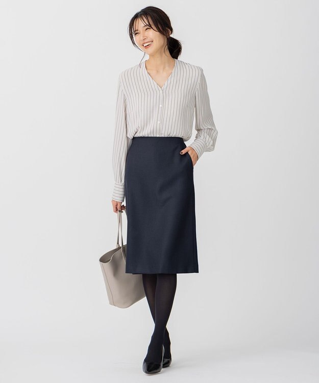 23区 S バックサテンアムンゼン ストライプ プリント ブラウス ベージュストライプ