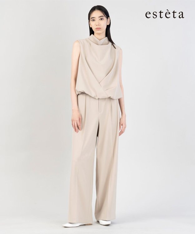 23区 【エステータ】コットンダブルクロス マーベルト ワイドパンツ グレージュ系
