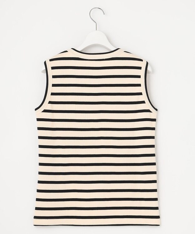 23区 S 【SLOW/洗える】ミドルフライスジャージー ノースリーブ カットソー オフ×ブラックボーダー