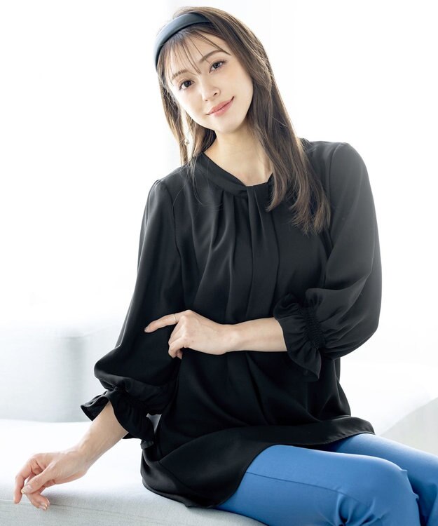 Tiaclasse L 【洗える】ボウタイ風チュニック ブラック