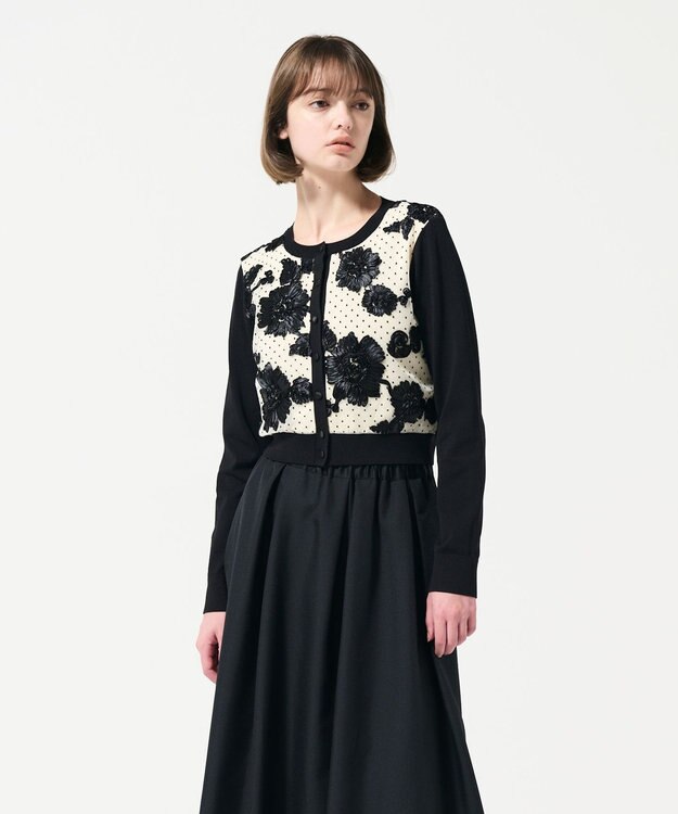 GRACE CONTINENTAL サテンコードニットカーディガン バイカラー