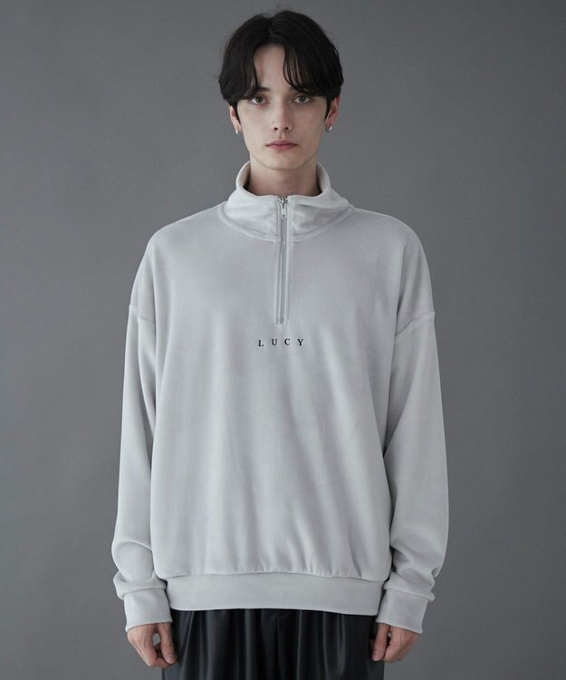 WEGO 【ユニセックス着用ITEM】マイクロシャギーワンポイントハーフZIPプルオーバー ライトグレー